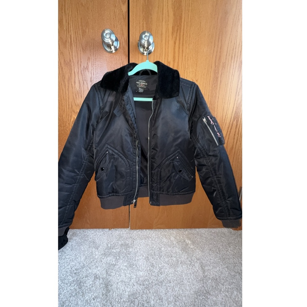 Polo Ralph Lauren Black Bomber Jacket with Fur Collar. The Jeans Co